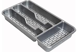 BRICOMIRAS Cubertero para cajón con 4 o 5 compartimentos con agujeros LIBRE BPA, organizador cubiertos con compartimentos apto lavavajillas, separadores de cajones para cocina 32cm (Gris, 4compartimentos)