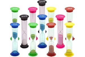 TeacherFav Sand Timer for Kids Set of 12 Small Colorful (Multi) Hour Glass Acrylic Covered Clock - 2 Pcs Each for 30Sec 1Min 2Min 3Min 5Min 10Min for Classroom, Home & Kids Room
