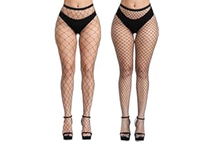 CHRORINE 2 Paar schwarze Netzstrümpfe 2 Stile Strumpfhosen mit hoher Taille für Damen Oberschenkel-Strumpfhosen
