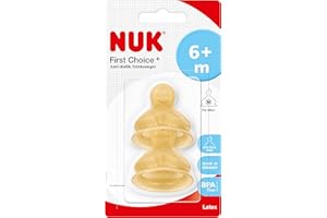 NUK First Choice+ Latex-Trinksauger, für ein natürliches Trinkgefühl, kiefergerechte Form, Größe 2, ab 6-18 Monate, M für Milch, 2 Stück