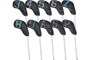 ‎SCOTT EDWARD Scott Edward 10 Stück Leder-Golfschlägerhauben aus Eisen, starker Magnetverschluss, Langer Hals, Schutz für den Schläger, klare Nummernschilder