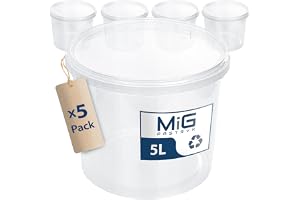 MIG transparent hink med lock 5 l – 5 x 5 l lufttät och livsmedelssäker plasthink med lock – stapelbar liten hink för hushåll och industri – perfekt hink med lock för insättning och förvaring