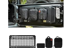 DXGTOZA Heckklappentisch mit 3 Aufbewahrungstaschen, faltbares Aufbewahrungsregal, MOLLE-Panel für Jeep Wrangler JKU & JL JLU 4-Türer 2007–2024