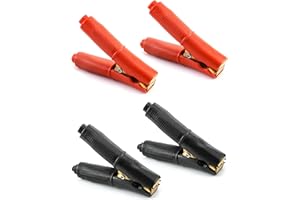 QWORK 4 Pcs 100A Pinces Crocodile en Cuivre Pur, Pince de Démarrage pour Chargeur Batterie Démarreur Rapide pour Voiture Camion Car Auto (2Pcs Noir 2Pcs Rouge)