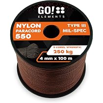 GO!Elements 550 Paracord – 4mm Type III, Scheurvast Nylon, 100m Rol, Max. 250kg Treksterkte, Voor Outdoor En Knutselen