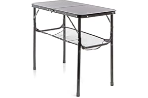 TOBOLI Wiltec Tavolo da campeggio portatile in alluminio 80x40cm regolabile in altezza 70/56/44/33cm nero
