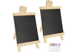 Flying Pottery 2 Piezas Pizarra Pequeña, Pizarra Negra con Marco Madera, Pizarra Expositora28x16cm, con 12 Colores de Tiza, Cocina con Tiza para Bar, Cafetería, Cocina (Negro)