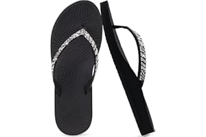KuaiLu Femmes Strass Flip Flops avec Confort Arc Soutien Yoga Tapis Coussin Sandales Mode été Plage Voyage Orthotic Walking Thong Sandles Slip sur Plantar Fasciitis Indoor Outdoor Chaussures