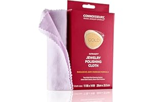 CONNOISSEURS Poliertuch für Goldschmuck | Schmuckreinigungstuch für die Schmuck Reinigung, Poliert und stellt den Glanz Wieder her – 100% Baumwollfaser – Extragroße 28 x 35,5 mm Goldreinigungstücher