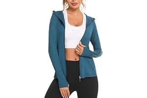 Terecey Veste Sport Femme Capuche Anoraks de Course à Pied Femme avec Poche Zippée Veste Running Femme Séchage Rapide Veste Course a Pied Manches Longues pour Yoga Fitness