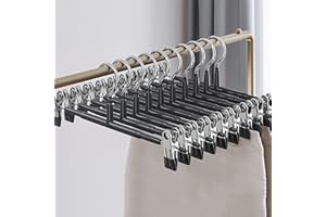 SUPMAKER 10 Pack Trouser Hanger, 30cm Pants Hangers Space Saving Skirt Hangers with Adjustable Clips,Heavy Duty Clothes Coat Garment Jeans Hangers