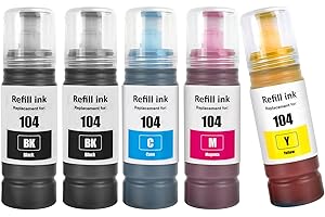TOPRINT 104 Flacone di Inchiostro 5 Colori Multipack Compatibile per ET-2710 ET-2711 ET-2712 ET-2714 ET-2715 ET-2720 ET-2721 ET-2726 ET-2810 ET-2811 ET-2812 ET-2814 ET-2815 ET-2820 ET-2821 ET2861 Stampanti