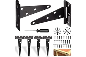 YYWEi T-Scharnier Schwarz 6Stk T-Förmige Scharniere klappbar Türscharnier klavierband Tür-Scharnier Holztür mit 42Stk Schrauben +Kreuzschlitzschraubendreher für Gartentore Scheunentore Schuppentore
