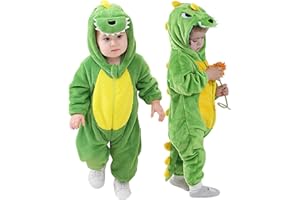 Amissz Baby Strampler mit Kapuze Unisex Baby Onesie Cartoon Tier Schlafanzüge Overall Dino Kostüm Halloweenkostüm Fasching Jumpsuit für Kinder