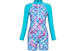 AmzBarley Girls Swimming Costume Girls Swimsuit Kids One-Piece UV Protection Swimwear Long Sleeve Rash Guard