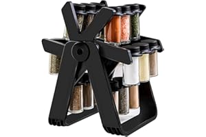 BestAlice Portaspezie rotante con 18 barattoli di vetro per spezie, set di portaspezie girevole, girevole a 360 gradi, portaspezie rimovibile