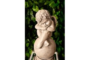 Garden Mile Resin Baby Angel Statue with White Stone Effect Garden Ornaments Outdoor Waterproof & Weatherproof Cherub Garden Statues and Sculptures Angel Ornament for Garden Decor Outdoor Décor