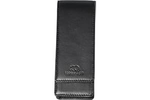 Brown Bear Schreibgeräte-Etui Leder Schwarz für 3 Stifte, hochwertiges Echtleder mit Magnet-Verschluss, BB Golf 80-3 bk