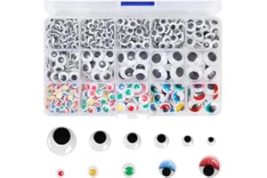 Romon Ojos Manualidades Adhesivos, 750 Piezas Colores Ojos de Plástico Autoadhesivos Wiggle Eyes, Ojos de Muñecas Redondos 6/8/10/12/15/18mm Para Manualidades De Scrapbooking Artesanía Accesorios
