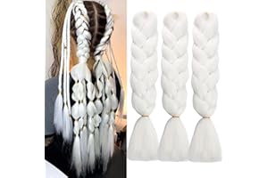 SHANGXIU jumbo Braids Extensions Weiß Kunsthaar Haare zum Einflechten 3 pack 24" Ombre Jumbo Braiding Hair Kanekalon Haarverlängerungen Zöpfe Afro Crochet Box Braid Haare für Braids 300g (Weiß)