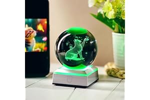 ZEERSHEE 80mm 3D Glass Laser Engraved Cat with Butterfly Crystal Ball with LED Base Cat Night Light Paperweight for Home Art Decor Gifts for Cat Lovers Women