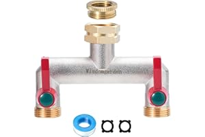 Wisdomgarden Wasserverteiler 2fach, Schwere Vernickelt Messing gartenschlauch verteiler, 2 wege verteiler wasser mit 2 Verlängerungsgriffen,Der verbesserte sechseckige Wassereinlass ist langlebiger