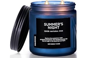 ‎M&SENSE M&SENSE Świeca Letnia Noc (Paczula) w Szklanym Słoiku (330g, 70h) - Naturalna Sojowa z 2 Knotami | Długotrwała | Prezent dla Niej i dla Niego