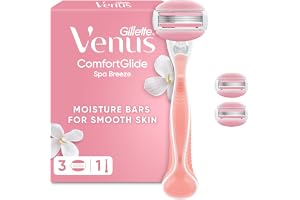 Gillette Venus ComfortGlide Women’s Razor, Spa Breeze - 3 Refill Razor Cartridges, Reusable Metal Handle and Shower Holder