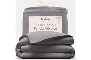 Bambaw Funda Nordica 220x240 cm Bambú, Funda Nordica Cama 160x200 cm o 150x200, Sabanas Transpirables Antiacaros, Sabanas Refrescantes Verano e Invierno, Certificado Oeko-Tex (Gris Oscuro)