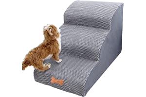 Bounabay Pet Step Stairs, 3 Steps Staircase for Dogs and Cats with Plush Cover, Portable Dog Steps for Bed, Removable, Washable