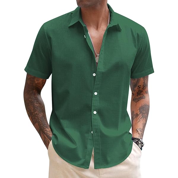 Yageshark Linnen overhemd voor heren, lange mouwen, zomerhemd, buttondown, opstaande kraag, overhemden, vrijetijdshemd, casual, regular fit, strandhemd, linnen shirt, lichtblauw, XL