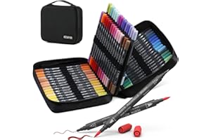 KEMYR Marker für Erwachsenen-Malbücher: 60 Farben-Set mit Dual-Tips (fein & Pinselspitze), wasserbasierte Marker für Kinder & Erwachsene zum Zeichnen, Skizzieren, Schreiben, ohne Durchbluten