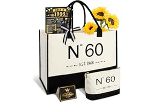Amosking 60th Birthday Gifts for Women Canvas Tote Bag Travel Gear, Unique 60 Years Old Birthday Gifts for Her Mum Wife Aunt Friends, Vintage N60 Handbag & Cosmetic Bag & Back in 1966 Poster