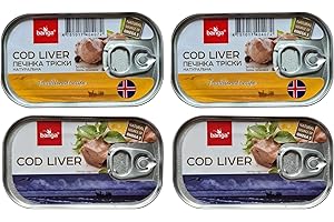 QUBROS Banga Canned Food | Cod Liver and Cod Liver with Bay Leaf and Pepper | Easy Open Pull Ring | Tinned Ready Meals | Latvian Origin Delicious food (Cod Liver Collection, 4 Pack)