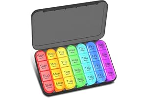 Pill Box Organiser 4 Times a Day, Betife Weekly Pill Boxes, 7 Day Tablet Organiser, Daily Pill Dispenser 7 Day 4 Compartments, Tablet Box for Medication, Vitamins and Supplements (Black)