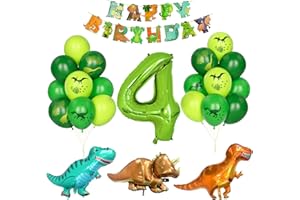Yoyoin Decoración Cumpleaños Dino, 4 Año Niño Fiesta Cumpleaños Globos Número 4 Decoración Sitio Dinosaurio Jungla Animal Globos Números Verde Globo Helio Pancarta Feliz Cumpleaños Accesorios Fiestas