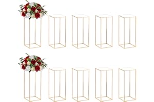 Nuptio 10 Piezas Centros Mesa Boda Jarrones Oro 60cm Alto Soporte Flores Columna Jarrón Piso Metal Soportes Geométricos Centro Mesa Estante Exhibición Rectangular para Decoración Bodas y Fiestas