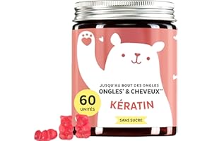 Bears with Benefits Oursons gommeux à la kératine - pour des cheveux sains - Ongles avec vitamine C, E, sélénium, zinc, cuivre et biotine - 400 mg de kératine - 60 pièces