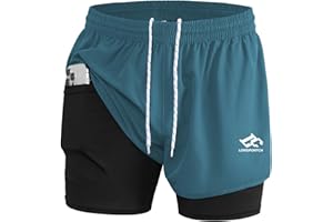 LORSPORTCH Pantalones Cortos de Running 2 en 1 para Hombre Fitness Entrenamiento maratón al Aire Libre Hombre