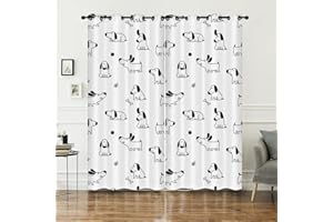 HOSIMA Dog Curtains Opaque Curtains with Eyelets, Set of 2, 140 x 245 cm, Concise Cute, Lightweight and Soft Blackout Curtains for Living Room, Children's Room, Teenager's Room (Dog 140 x 245 cm)
