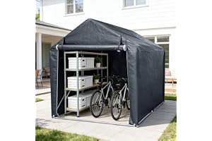 Monucep Verktygsskjul 218 x 157 x 166 cm, väderbeständigt cykelgarage av 160 g PE-presenning, garagetält med galvaniserad stålram, UV-skydd och dragkedjedörr, för 2 cyklar