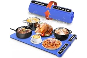 DYDHRER Warming Mat for Food,Food Warming Mat,Electric Warming Tray with 9 Temperature Settings and 6 Hours Timer,Fast Heating Mat for Food in 8S,Roll Up Silicone Food Warmers for Daily Use (Royal Blue01)