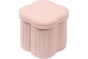 Bonlife Baúl Plegable,Puff Almacenaje, Taburete Reposapiés, Banco Almacenaje, para Sala de Estar, Dormitorio, Entrada, Rosa, Forma de Flor,32x32x32cm