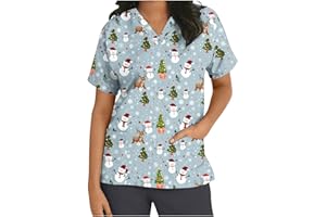 TSACHICK Christmas Black Scrubs V Neck Christmas Scrub Top Xmas Christmas Scrubs Tops Nurse Adult Santa Nurse Uniform Women Workwear Beauty Tunic Medical Uniforms & Scrubs Work Healthcare Tunics For Women