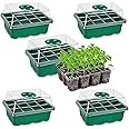 JERN® 5-Pack Seed Starter Tray Seedling Starter Kits, Plant Starter Kit with Humidity Domes and Base Indoor Greenhouse Mini Propagator Station for Seeds Growing Starting (12 Cells per Tray)