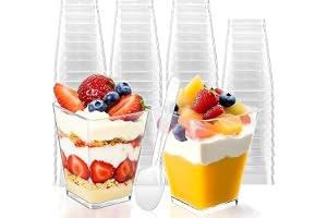 Sprifityy 50 stycken Dessertkoppar, Transparent Fyrkantig | Tillverkad av 160 ml med 50 stycken skedar, lätta att rengöra, åt
