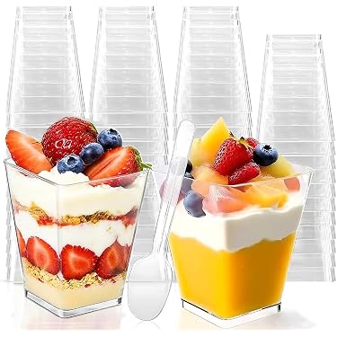 ZFOEFO 50PCS Tasses à Dessert Réutilisables 140ML - Verrines Transparentes Inclinées Pour Mousse, Pudding Et Gourmandises