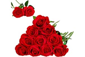 Floralsecret 12 Piezas Rosas Artificiales Ramo Flores Imidacial de Seda Decoración de Boda Casa(Roja)