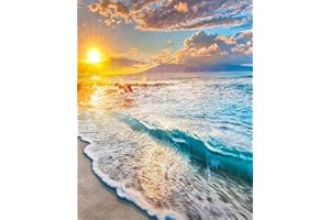 TISHIRON Paint by Numbers for Adults Beach Sunrise DIY Oil Paint by Number On Canvas Natural Landscape Art Crafts with Paintbrushes Acrylic Paints for Kids Home Decor Painting 16x20 Inch