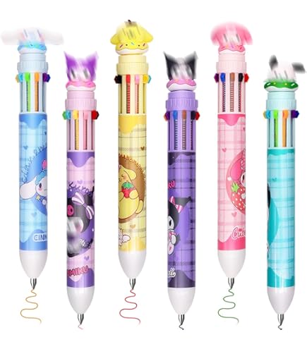 Sencoo Lot De 6 Stylos à Bille Multicolores 10 En 1 - 10 Couleurs - Motif Dessin Animé Mignon - Pour Le Bureau, Les Fournitures Scolaires, Les étudiants - Licorne, Flamant Rose